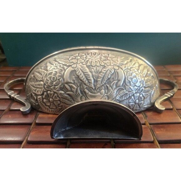 Vintage Urn w/ Floral Pattern Wall Vase Silvertone Solid Brass 12.25"x6.25" - Picture 3 of 5